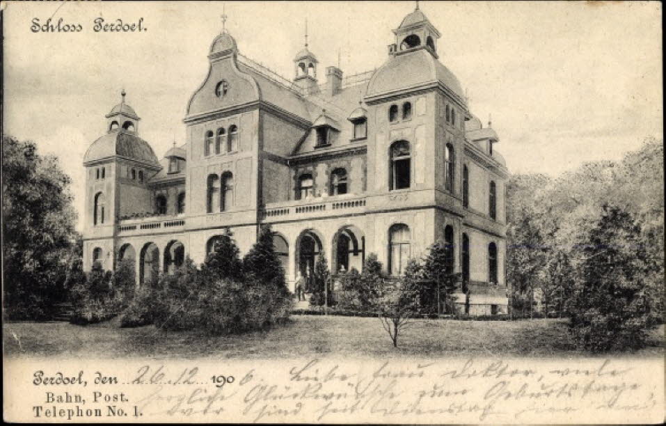 1906 Schloss Perdoel  1192 erste urkundliche Erw�hnung Perdoels durch Schack und Benedictus von Prodole 1551 Teilung in Perdoel und Depenau in einer Erbteilung 1551 Teilung in Perdoel und Depenau in einer Erbteilung 1652 erscheint Perdoel erstmalig auf ei