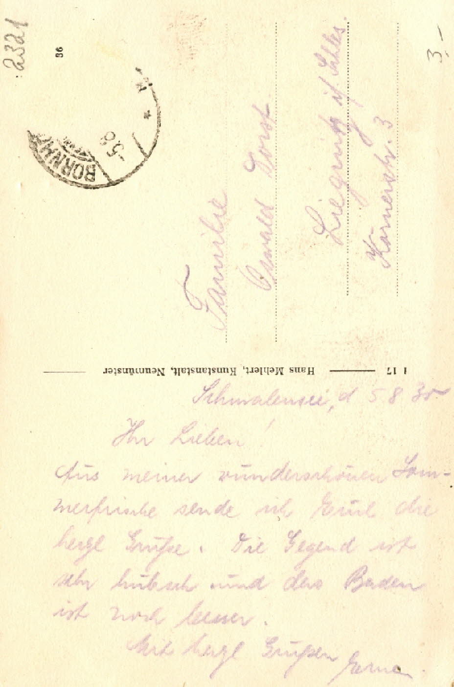 1930 Schmalensee Belauer Weg R�ckseite