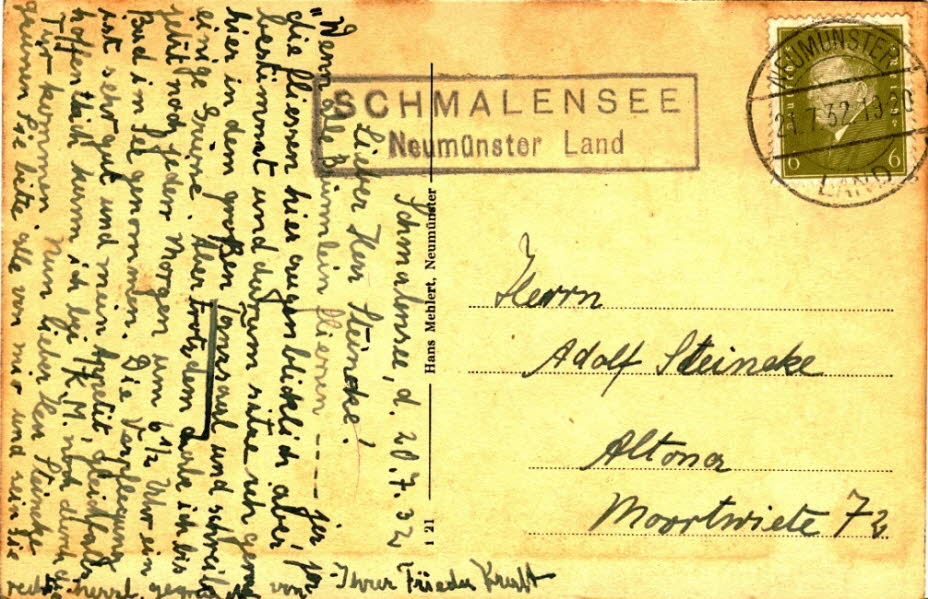 1932 R�ckseite Fischerhutte auf der Klus am Schmalensee