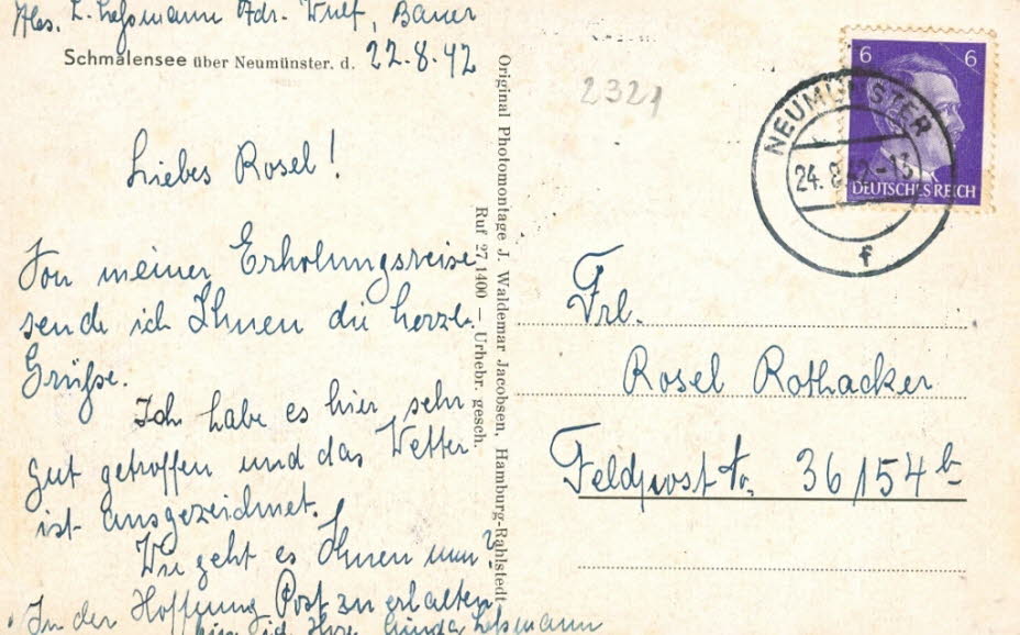1942 Gruss aus der dunklen Zeit in Schmalensee
