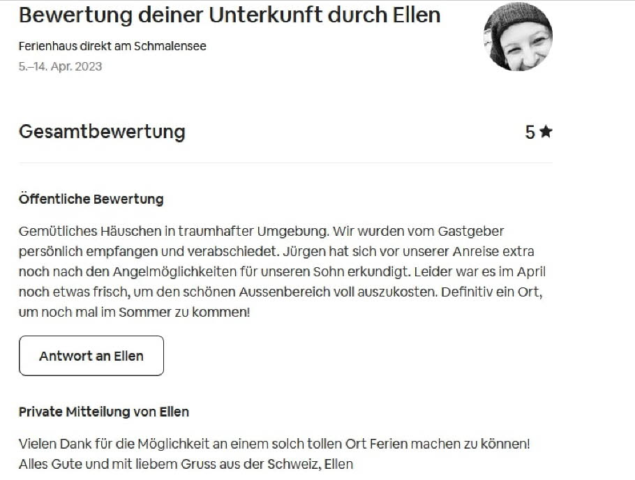 Bewertung durch Ellen April 2023