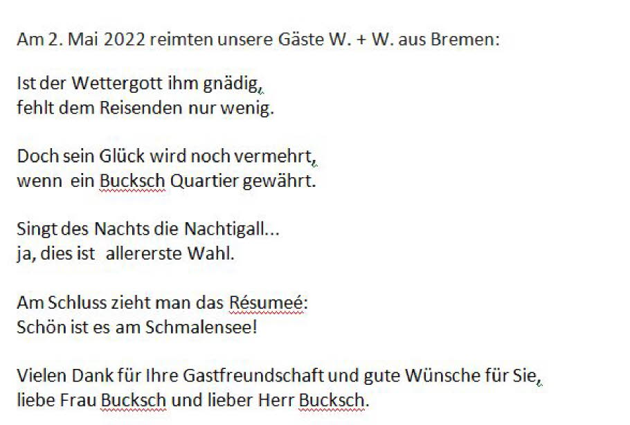 W. und W. aus Bremen schrieben am 2. Mai 2022: