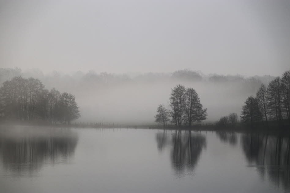 Blick aus dem Ferienhaus auf den See im Dezember